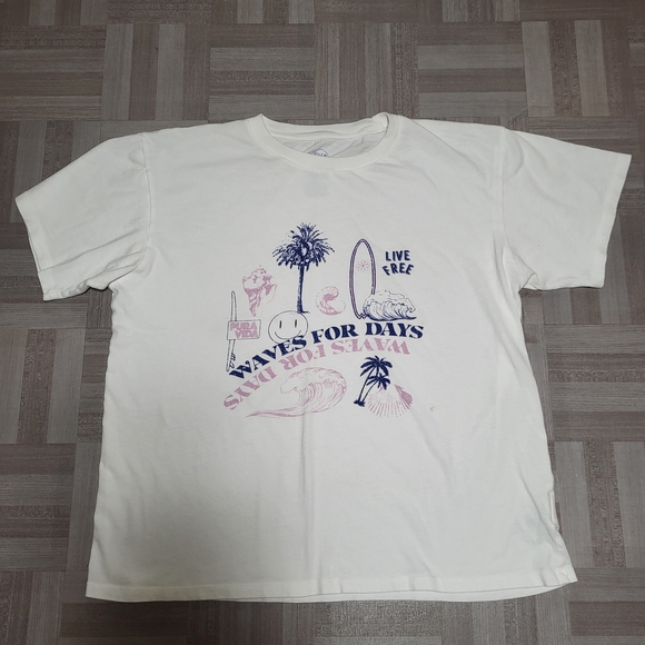 Pura Vida White Short Sleeve Tee with Pink and Blue Graphics - Picture 1 of 5
